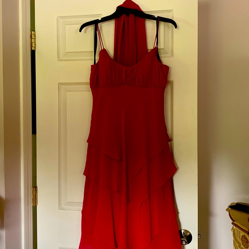 Mid length fuchsia formal dress, size 8